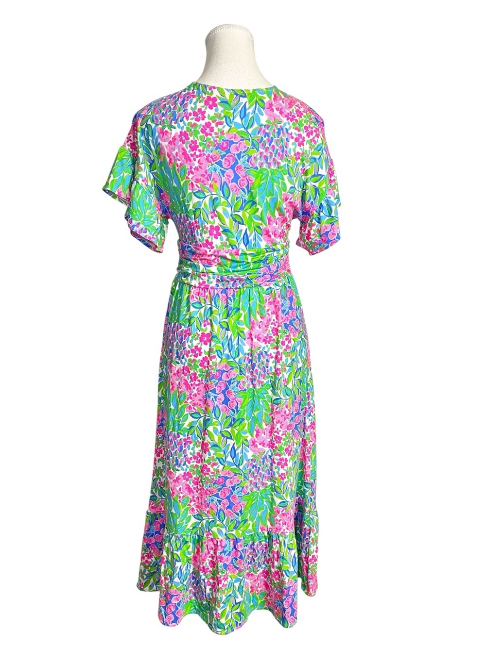 LILLY PULITZER JULIET RUFFLE Flutter Sleeve Ruched MIDI DRESS *A CHERRY ON TOP* - Picture 2 of 16